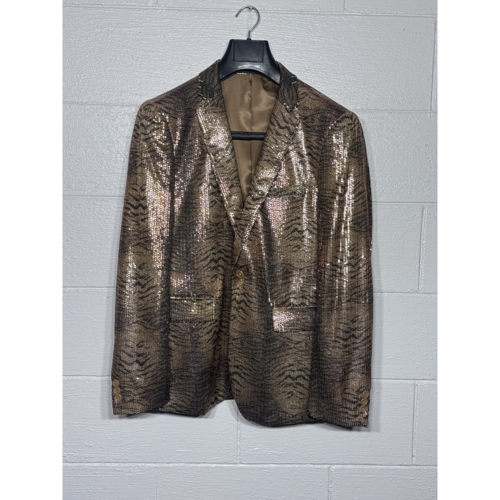 Pronti Collection by Phita Gold Sequin Tiger Print Blazer 40R Party